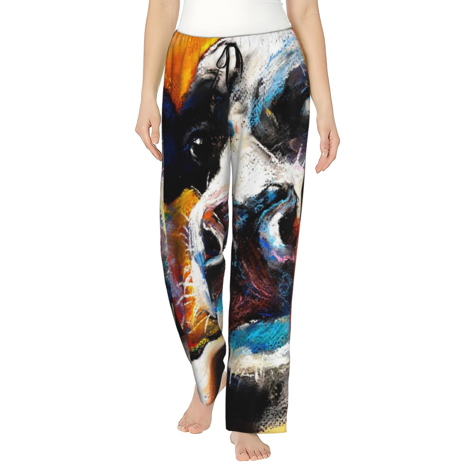 Disketp Cow Print Women'S Comfy Pajama Pants Casual Drawstring Palazzo