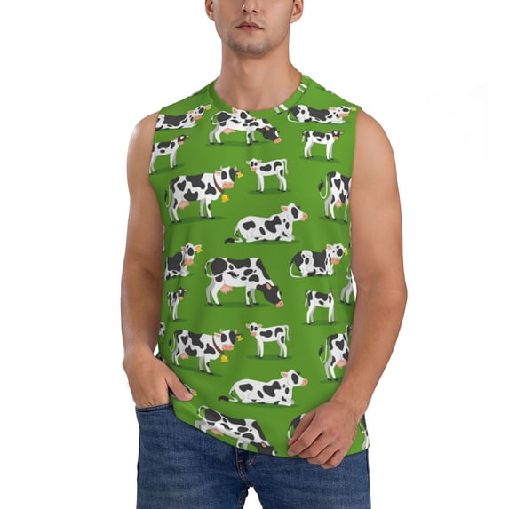 Disketp Cows With Calfs Green Sleeveless Tshirts For Men, Muscle Shirts For Men Dry Fit Tank Top-3x-Large