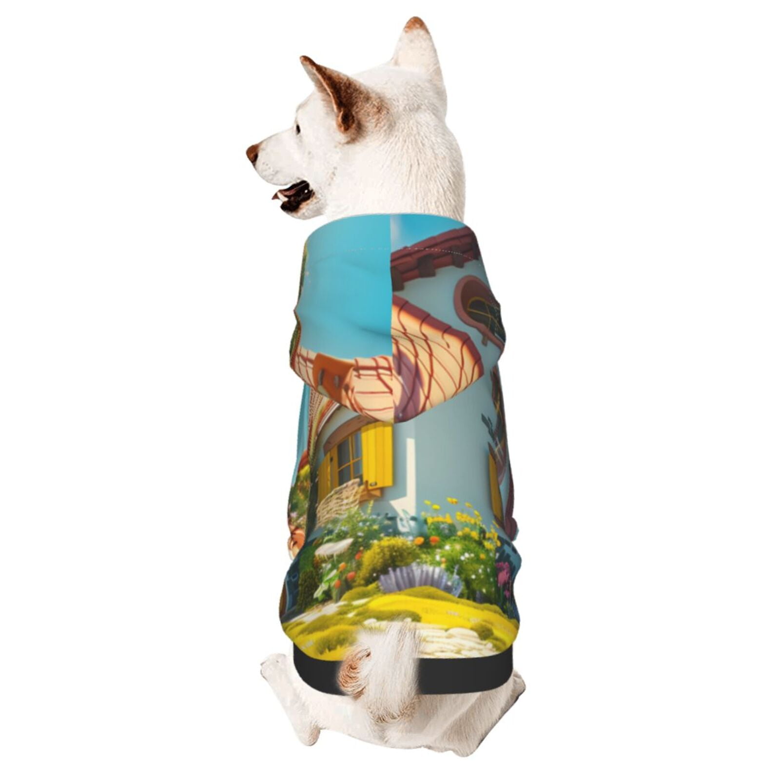 Disketp Cozy Cartoon Backyard Dog Hoodie Dog Clothes with Hat, Pet