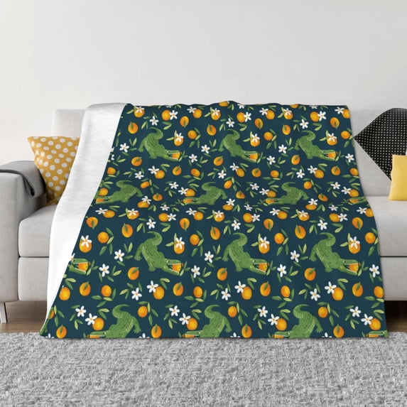Disketp Crocodile And Oranges Flannel Blankets - Thick and Warm Blanket for Winter, Soft Fuzzy Plush King Blanket for All Seasons-80"x60"