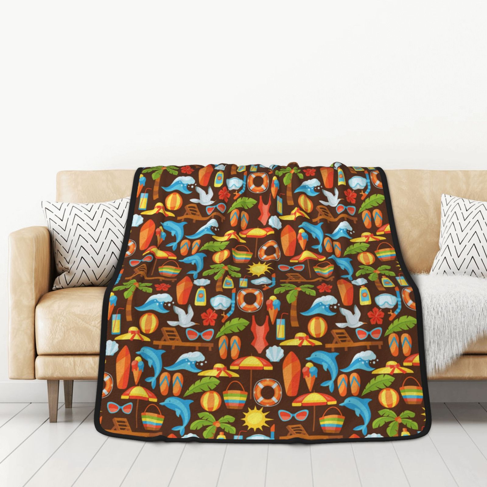 Disketp Cute Beach Dolphin Blanket Double Sided Fleece Throw Blanket