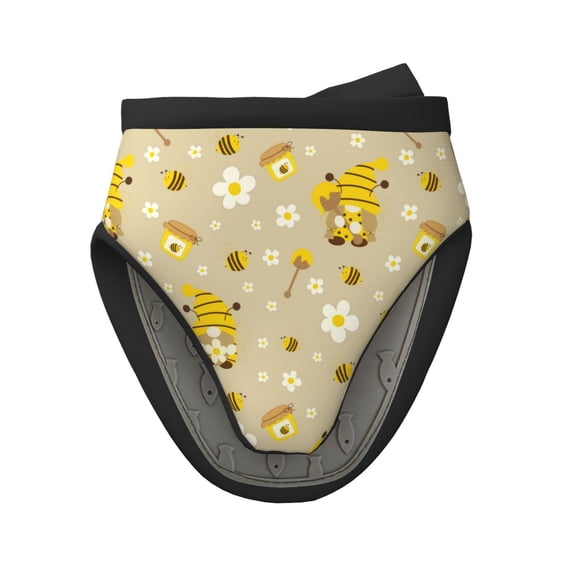 Disketp Cute Bee Gnome 2 Non-Slip Mini Oven Mitt Set, Short Oven Mitts for Baking Grilling Barbecue Microwave, 5.9"x5.9"in