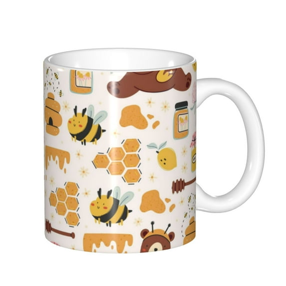 Disketp Cute Bee Honey Jar Hive Bear Large Coffee Mug with Handle Tea Cup Novelty Coffee Cup for Men Women Office Work