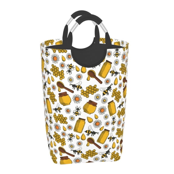 Disketp Cute Bee Square Laundry Bag Large Collapsible Dirty Clothes Bags With Handles Waterproof Essentials Storage For College Dorm, Family