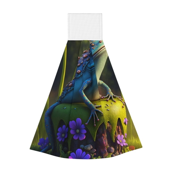 Disketp Cute Blue Frog Hanging Kitchen Towel Tie Towels Tea Bar Dish Cloths Dry Towel for Laundry Room Decor (18*14in)