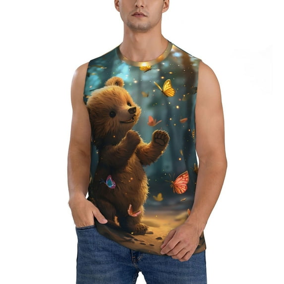 Disketp Cute Butterfly Bear Sleeveless Tshirts for Men, Muscle Shirts for Men Dry Fit Tank Top-Medium