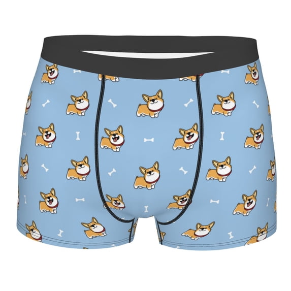 Disketp Cute Cartoon Corgi Men's Boxer Briefs,Soft and Breathable Cotton Underwear with ComfortFlex Waistband