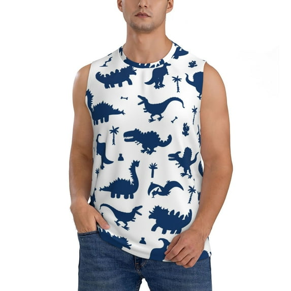 Disketp Cute Cartoon Dinosaurs Sleeveless Tshirts For Men, Muscle Shirts For Men Dry Fit Tank Top-Small