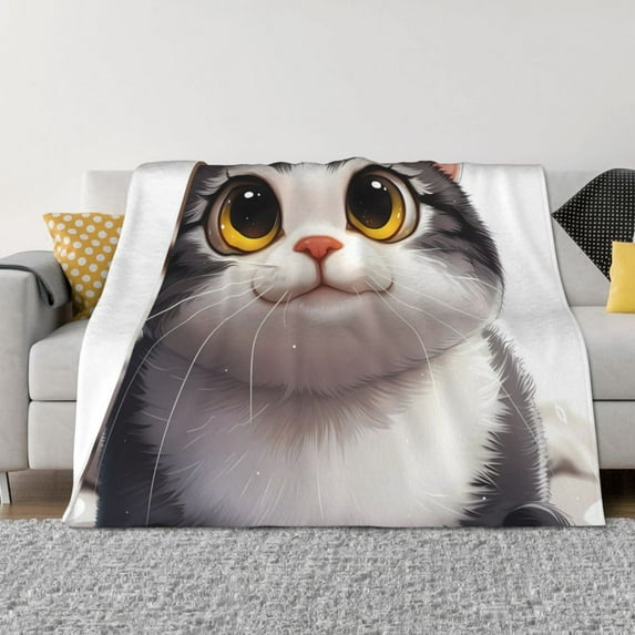 Disketp Cute Cartoon Kitten Flannel Blankets - Thick and Warm Blanket for Winter, Soft Fuzzy Plush King Blanket for All Seasons-60"x50"