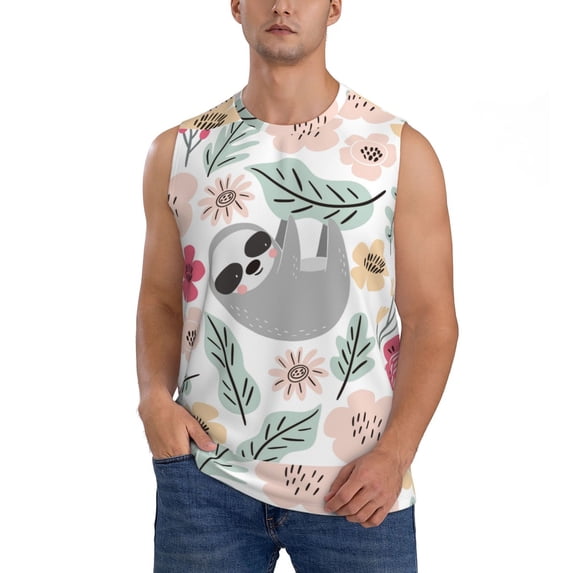 Disketp Cute Cartoon Sloth Sleeveless Tshirts For Men, Muscle Shirts For Men Dry Fit Tank Top-Medium