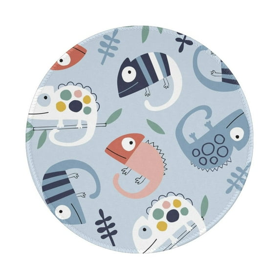 Disketp Cute Chameleons On Blue Background Small Mouse Pad 7.9x7.9 Inches,Washable Round Mousepad For Office Laptop Computer,Non-Slip Rubber Base Mouse Pads For Wireless Mouse