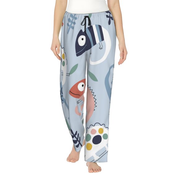 Disketp Cute Chameleons Print Women'S Comfy Pajama Pants Casual Drawstring Palazzo Lounge Wide Leg Pants