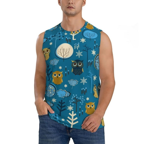 Disketp Cute Colorful Owls And Trees Sleeveless Tshirts For Men, Muscle Shirts For Men Dry Fit Tank Top-3x-Large