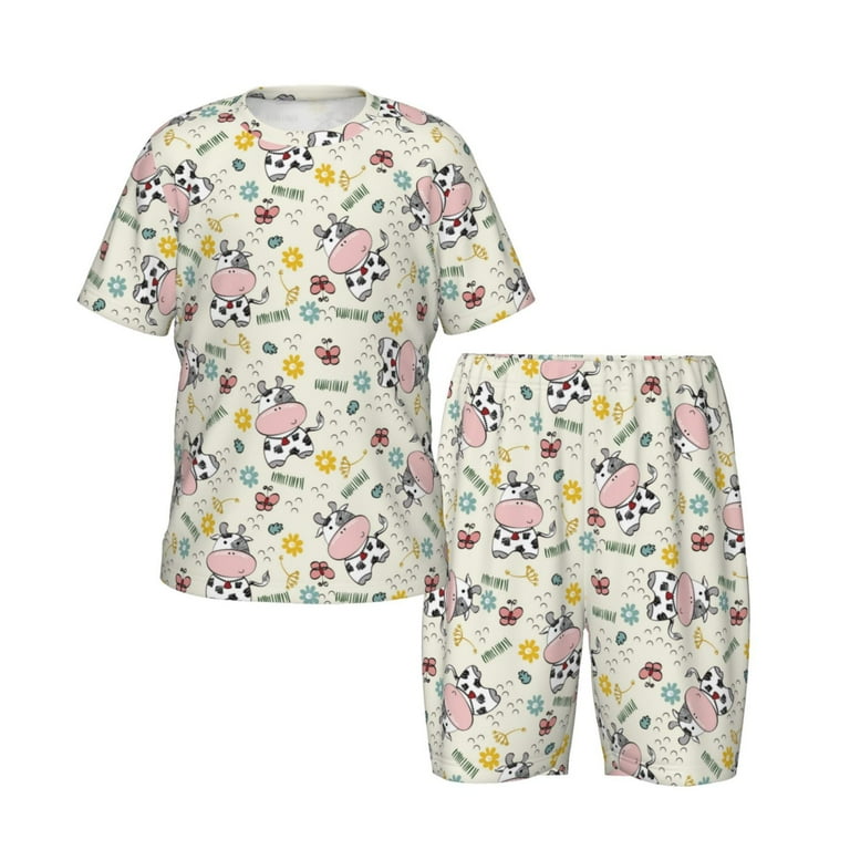 Disketp Cute Cow for Kids Short Sleeve Pajamas Kids Summer Pjs Children pajamas Medium