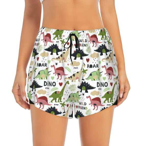 Disketp Dinosaur Print Women's Shorts Workout Shorts for Athletic Gym Running Shorts with Phone Pockets XX-Large
