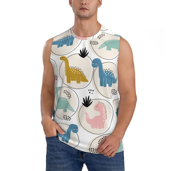 Disketp Cute Dinosaurs Sleeveless Tshirts For Men, Muscle Shirts For Men Dry Fit Tank Top-Large
