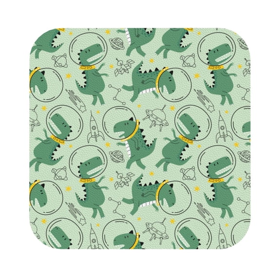 Disketp Cute Dinosaurs In Space Funny Coasters,4 Pcs Leather Coasters With Holder, Perfect Housewarming Hostess Gifts,Protect Furniture From Water Marks Scratch And Damage