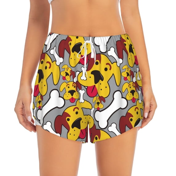 Disketp Cute Dog Print Women's Shorts Workout Shorts for Athletic Gym Running Shorts with Phone Pockets X-Large