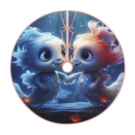 Disketp Cute Fish Flower Couple Christmas Tree Skirt, Christmas Tree Decorations, Christmas Decor, Tree Mat Decoration(30-48IN)-36"