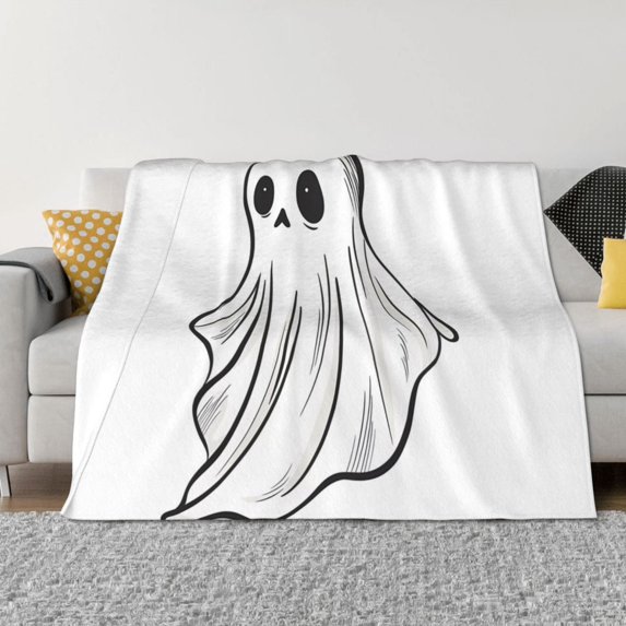 Disketp Cute Ghost Simple Drawing Flannel Blankets - Thick and Warm Blanket for Winter, Soft Fuzzy Plush King Blanket for All Seasons-80"x60"