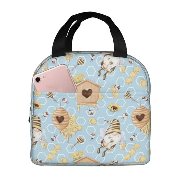 Disketp Cute Gnome Bee Collects Honey Lunch Bag for Women Men, Leakproof Thermal Cooler Sack Food Handbags Case High Capacity forTravel Work School Picnic