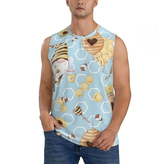 Disketp Cute Gnome Bee Collects Honey Sleeveless Tshirts For Men, Muscle Shirts For Men Dry Fit Tank Top-Medium