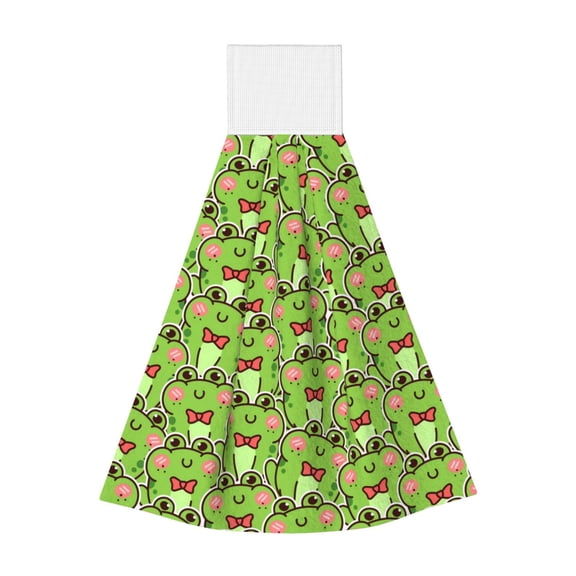 Disketp Cute Green Frog Hanging Kitchen Towel Tie Towels Tea Bar Dish Cloths Dry Towel for Laundry Room Decor (18*14in)