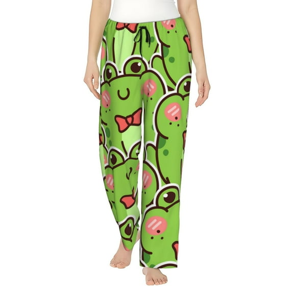 Disketp Cute Green Frog Print Women'S Comfy Pajama Pants Casual Drawstring Palazzo Lounge Wide Leg Pants