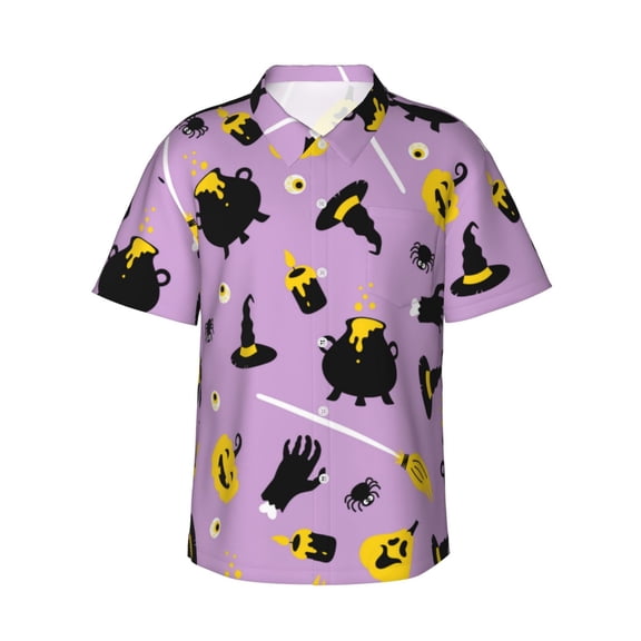 Disketp Cute Halloween Hawaiian Shirts for Men,Mens Casual Short Sleeve Button Down Shirts Beach Shirt,Small