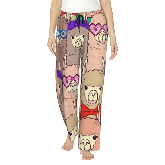 Disketp Cute Lamas Print Women'S Comfy Pajama Pants Casual Drawstring Palazzo Lounge Wide Leg Pants