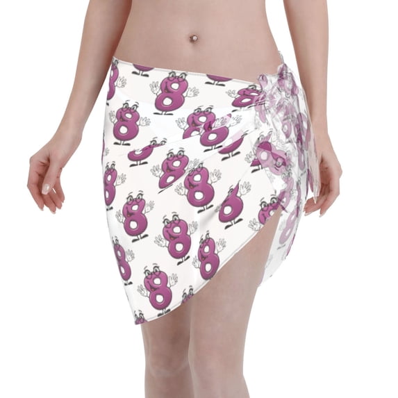 Disketp Cute Number 8 Women Swimsuit Cover Up Short Chiffon Summer Beach Sarong Bikini Wrap Skirt Bathing Suit