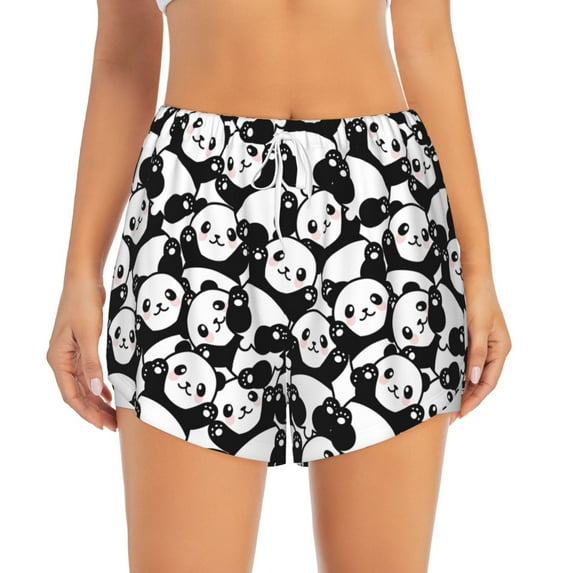 Disketp Cute Panda (3) Print Women's Shorts Workout Shorts for Athletic Gym Running Shorts with Phone Pockets Medium