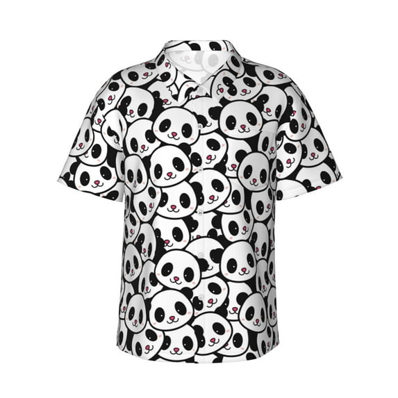 Disketp Cute Panda Face Hawaiian Shirts for Men,Mens Casual Short Sleeve Button Down Shirts Beach Shirt,X-Large