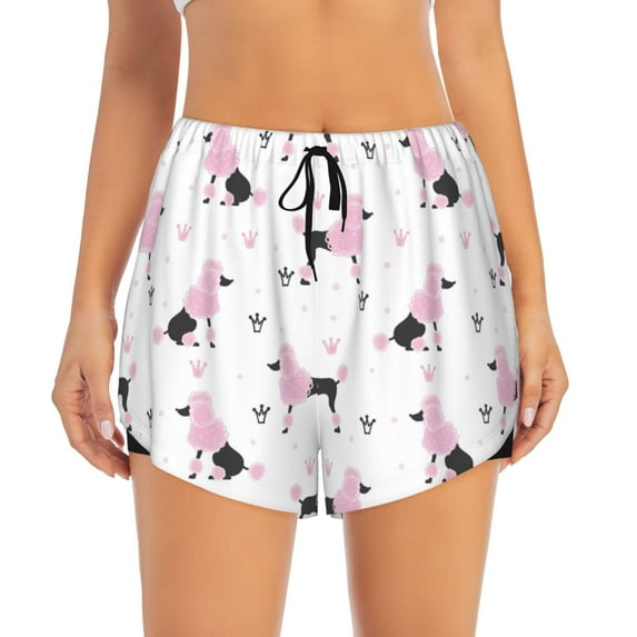 Disketp Cute Poodle Dog Print Women's Shorts Workout Shorts for Athletic Gym Running Shorts with Phone Pockets Medium