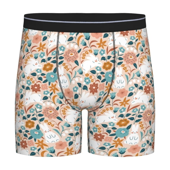 Disketp Cute Rabbit Floral Men's Boxer Briefs Men’s Underwear Boxer Briefs for Men