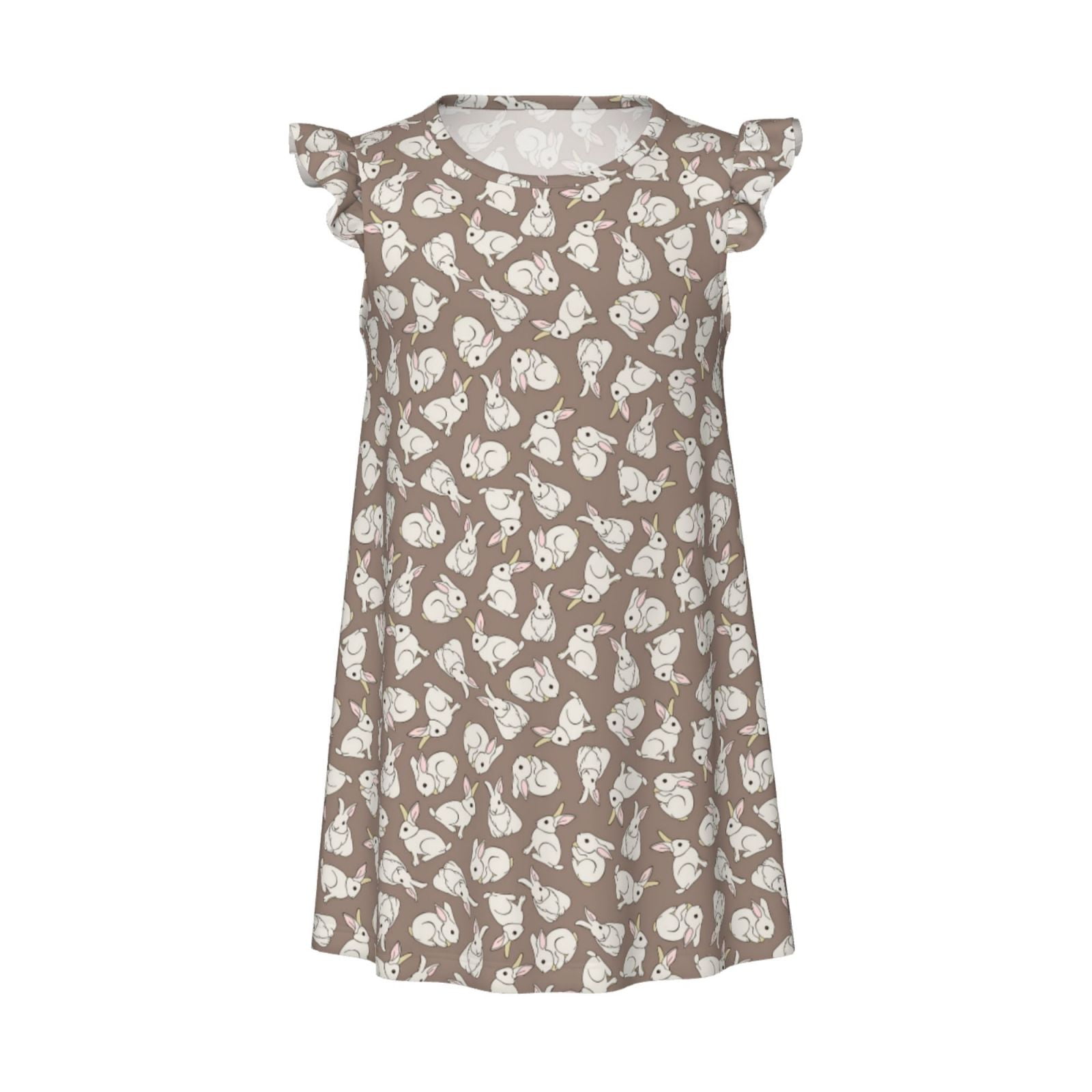 Disketp Cute Rabbit Print Girls Nightgowns 3-10 Years Flutter Short ...