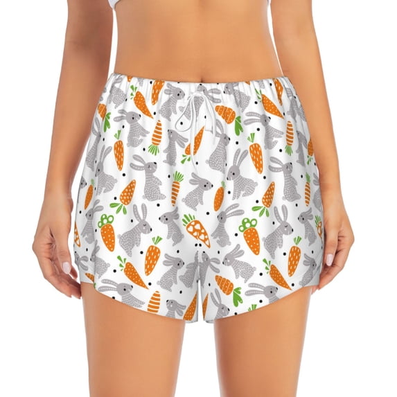 Disketp Cute Rabbit Print Women's Shorts Workout Shorts for Athletic Gym Running Shorts with Phone Pockets XX-Large