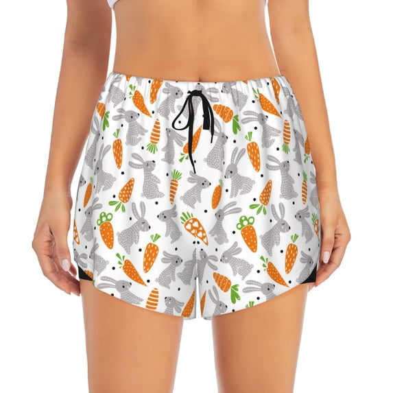 Disketp Cute Rabbit Print Women's Shorts Workout Shorts for Athletic Gym Running Shorts with Phone Pockets