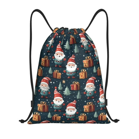 Disketp Cute Santa Claus Gift Drawstring Backpack Drawstring Gym Bags Draw String Bags for Sports, Gym, Travel, Swimming, Beach-Medium
