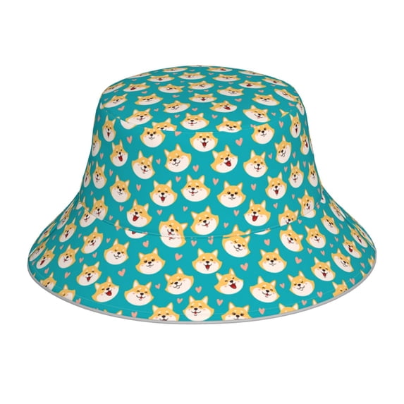 Disketp Cute Shiba1 Print Reflective Bucket Hat Beach Hat Summer Travel Sun Hats Fisherman Cap