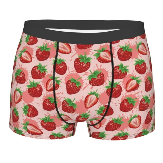 Disketp Cute Strawberry Men's Boxer Briefs,Soft and Breathable Cotton Underwear with ComfortFlex Waistband