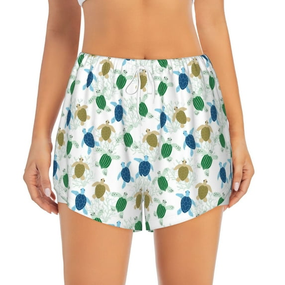 Disketp Cute Turtle Print Women's Shorts Workout Shorts for Athletic Gym Running Shorts with Phone Pockets XX-Large