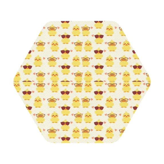 Disketp Cute Yellow Duck Funny Coasters,6 Pcs Leather Coasters with Holder, Perfect Housewarming Hostess Gifts,Protect Furniture from Water Marks Scratch and Damage,Hexagon