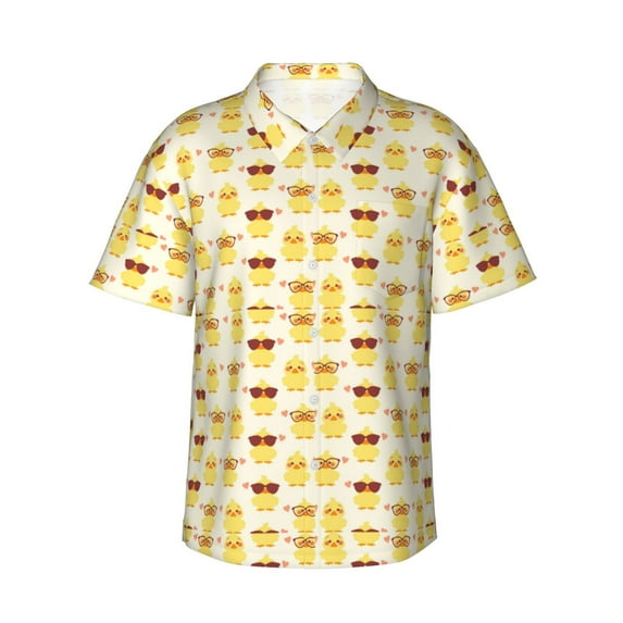 Disketp Cute Yellow Duck Hawaiian Shirts for Men,Mens Casual Short Sleeve Button Down Shirts Beach Shirt,3X-Large
