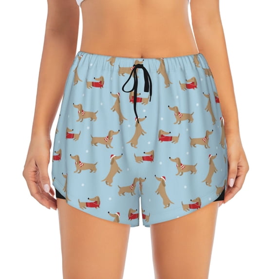 Disketp Dachshund Dog Print Women's Shorts Workout Shorts for Athletic Gym Running Shorts with Phone Pockets