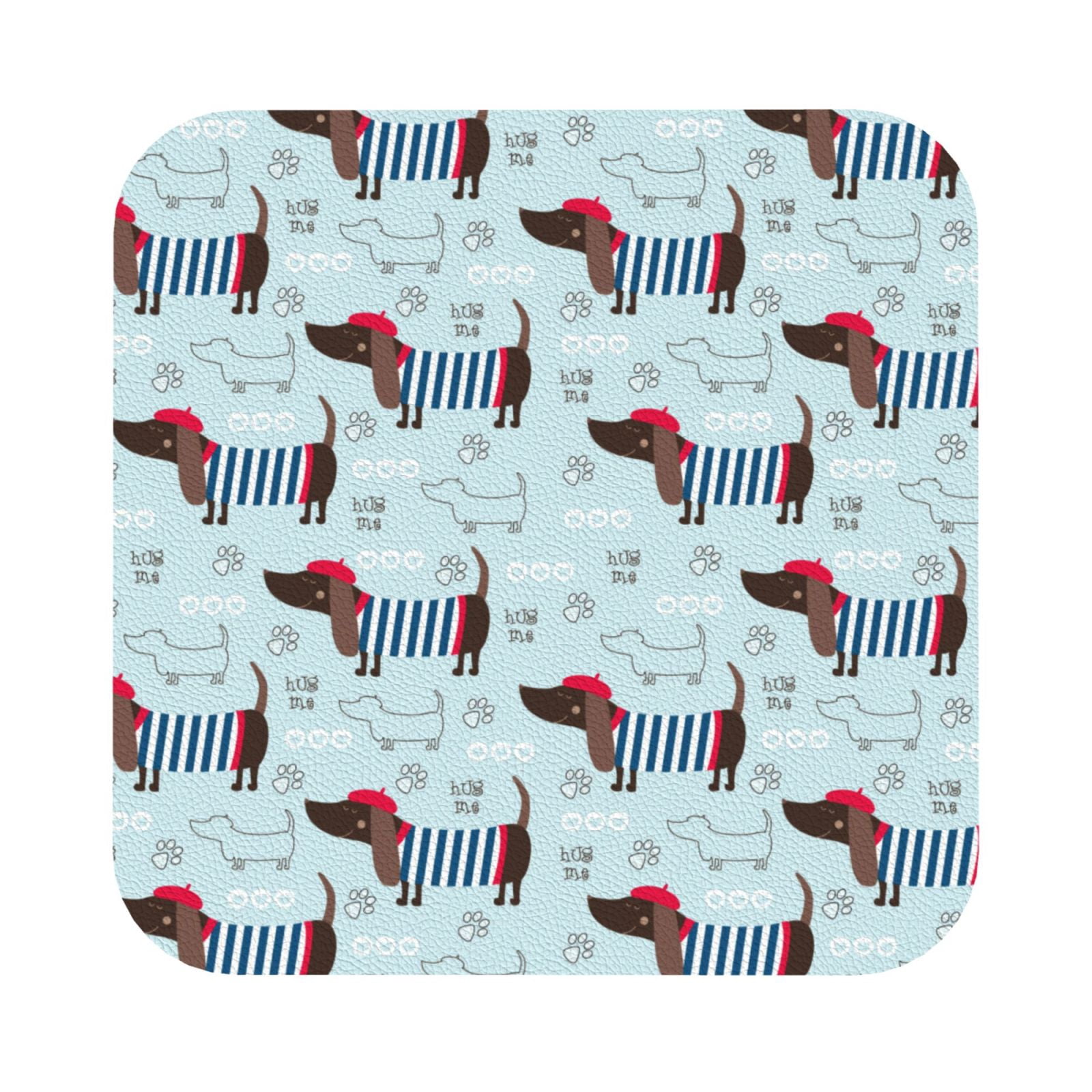 Disketp Dachshund Dog Puppy Funny Coasters,6 Pcs Leather Coasters with