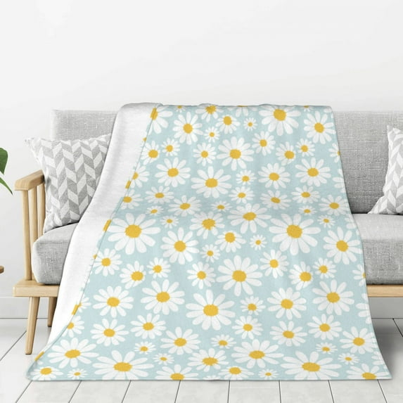 Disketp Daisies Flowers Cozy Flannel Fleece Throw Blanket: Has a velvety texture for All Seasons - Perfect for Women, Men, & Kids"80"x60"