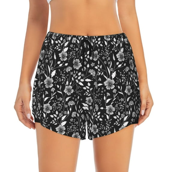 Disketp Daisies Flowers Print Women's Shorts Workout Shorts for Athletic Gym Running Shorts with Phone Pockets Large