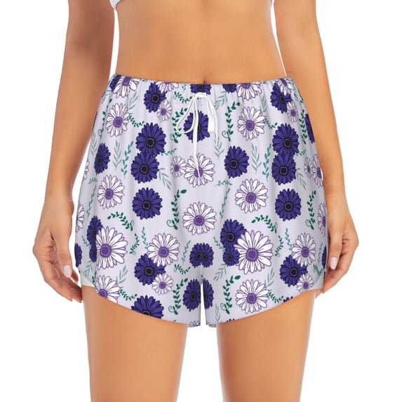 Disketp Daisies Flowers Print Women's Shorts Workout Shorts for Athletic Gym Running Shorts with Phone Pockets X-Large