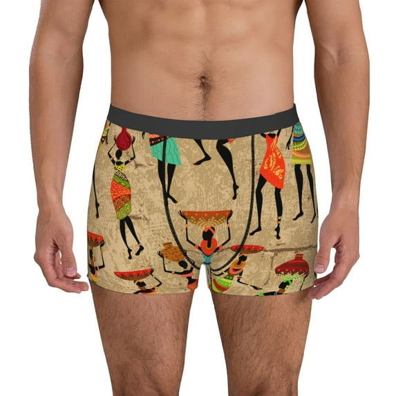 Disketp Dancing African Women Men's Boxer Briefs,Soft and Breathable Cotton Underwear with ComfortFlex Waistband-Medium